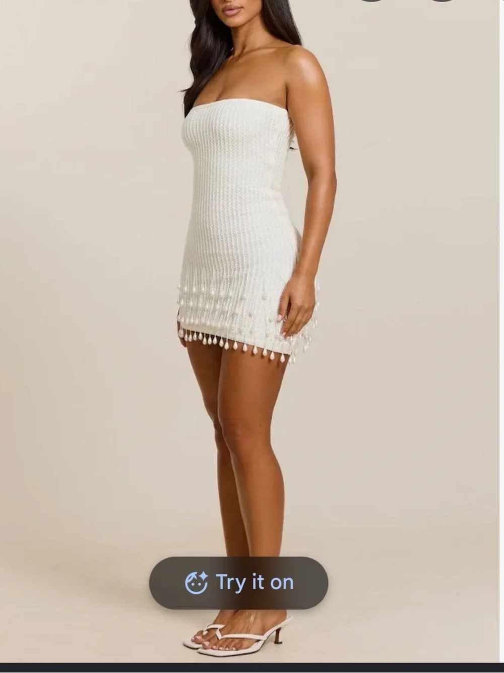 Mars the label White Knit Mini Dress with Pearl Embellishment